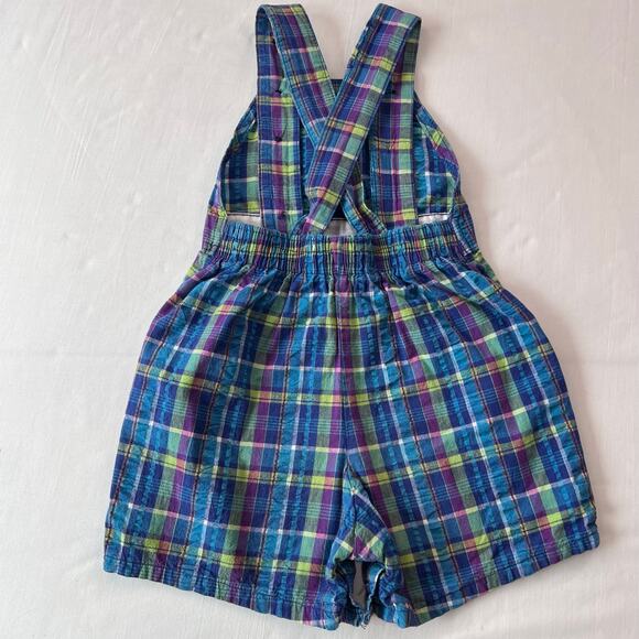 Oshkosh B’gosh Vintage Plaid Overall Shorts size 4T USA made Blue green purple - Picture 2 of 7